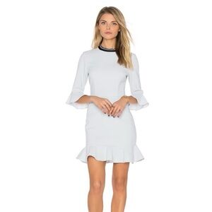 REBECCA VALLANCE Billie Flare Ruffle Mini Dress Stripe Collar Ice Blue Size 6